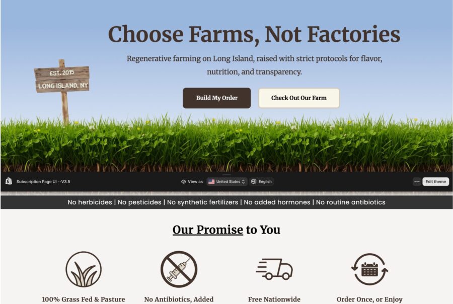 Conversion rate optimized landing page for Acabonac Farms meat